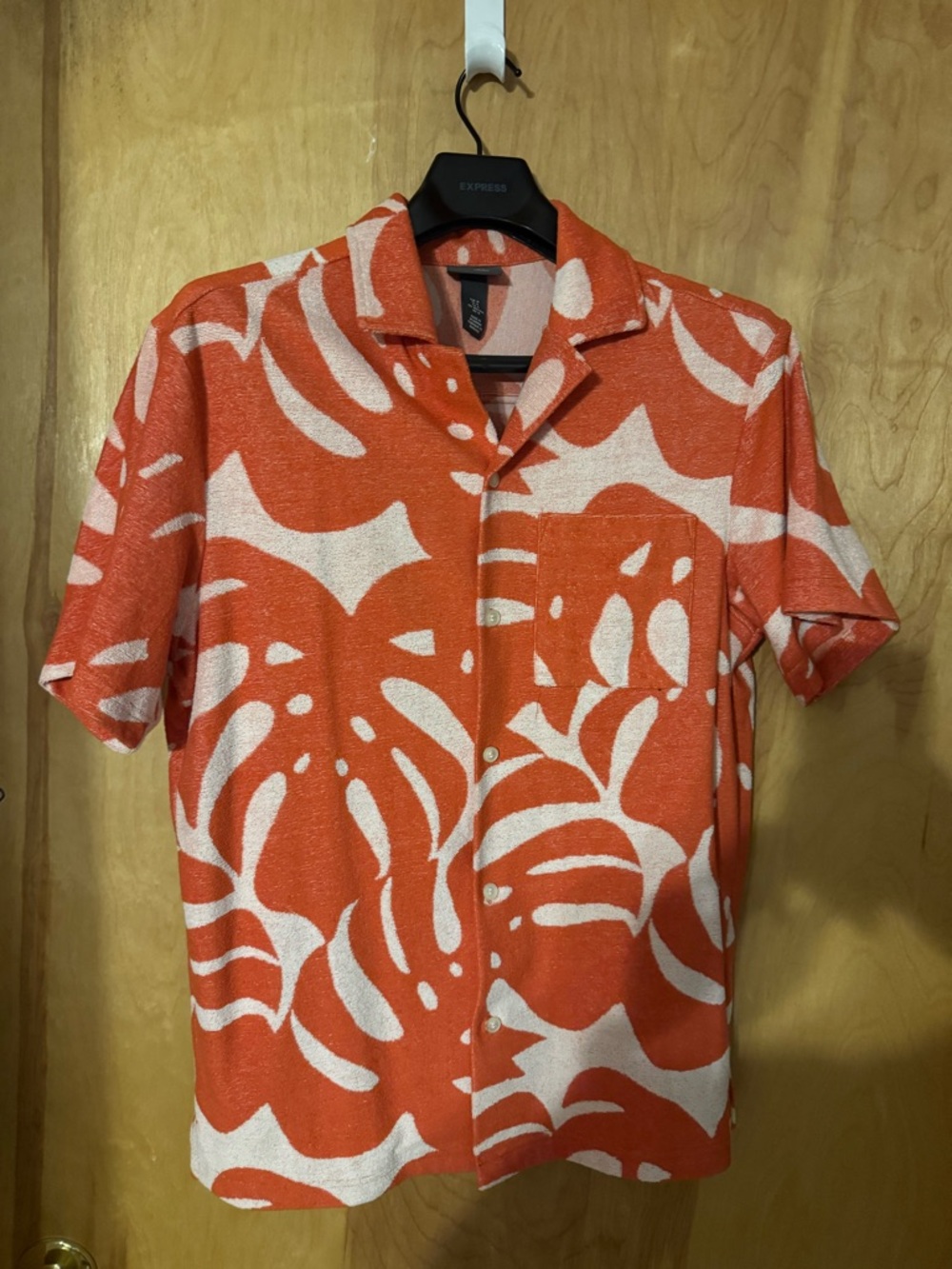 H&M Terry cloth Orange and White Short-Sleeve Button-Down shirt